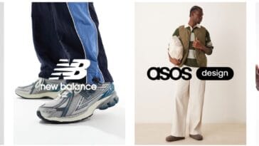 Vignettes de marques sur la page d'accueil d'ASOS : adidas, New Balance, ASOS Design et Topman