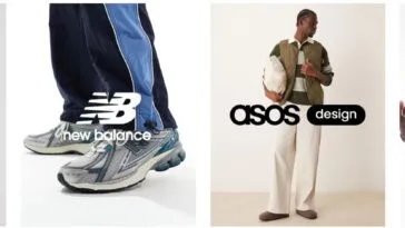 Vignettes de marques sur la page d'accueil d'ASOS : adidas, New Balance, ASOS Design et Topman